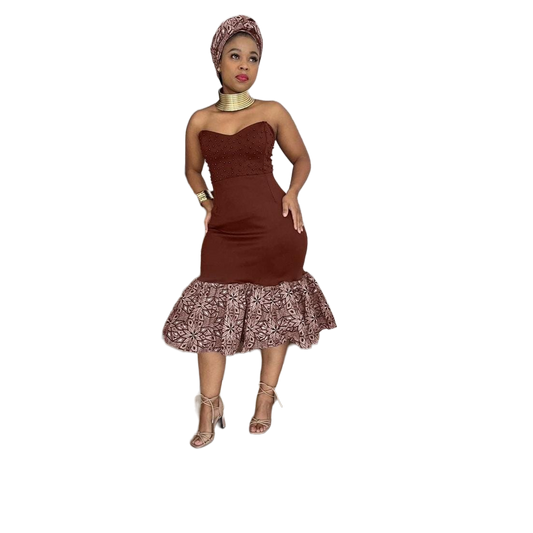 Elegant South African Traditional Brown Dress For Formal Events