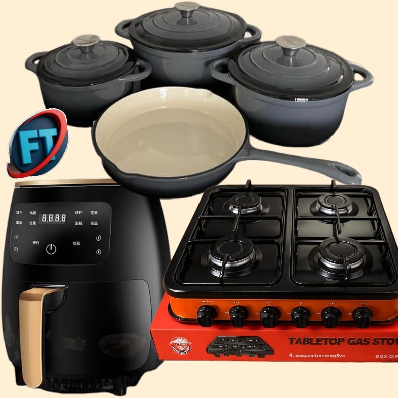 Gas Stove With 7 Piece Cast Iron Pot Set And 6L Air Fryer