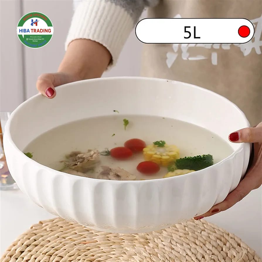 White 5L Glass Mixing Bowl Durable And Easy Cleaning