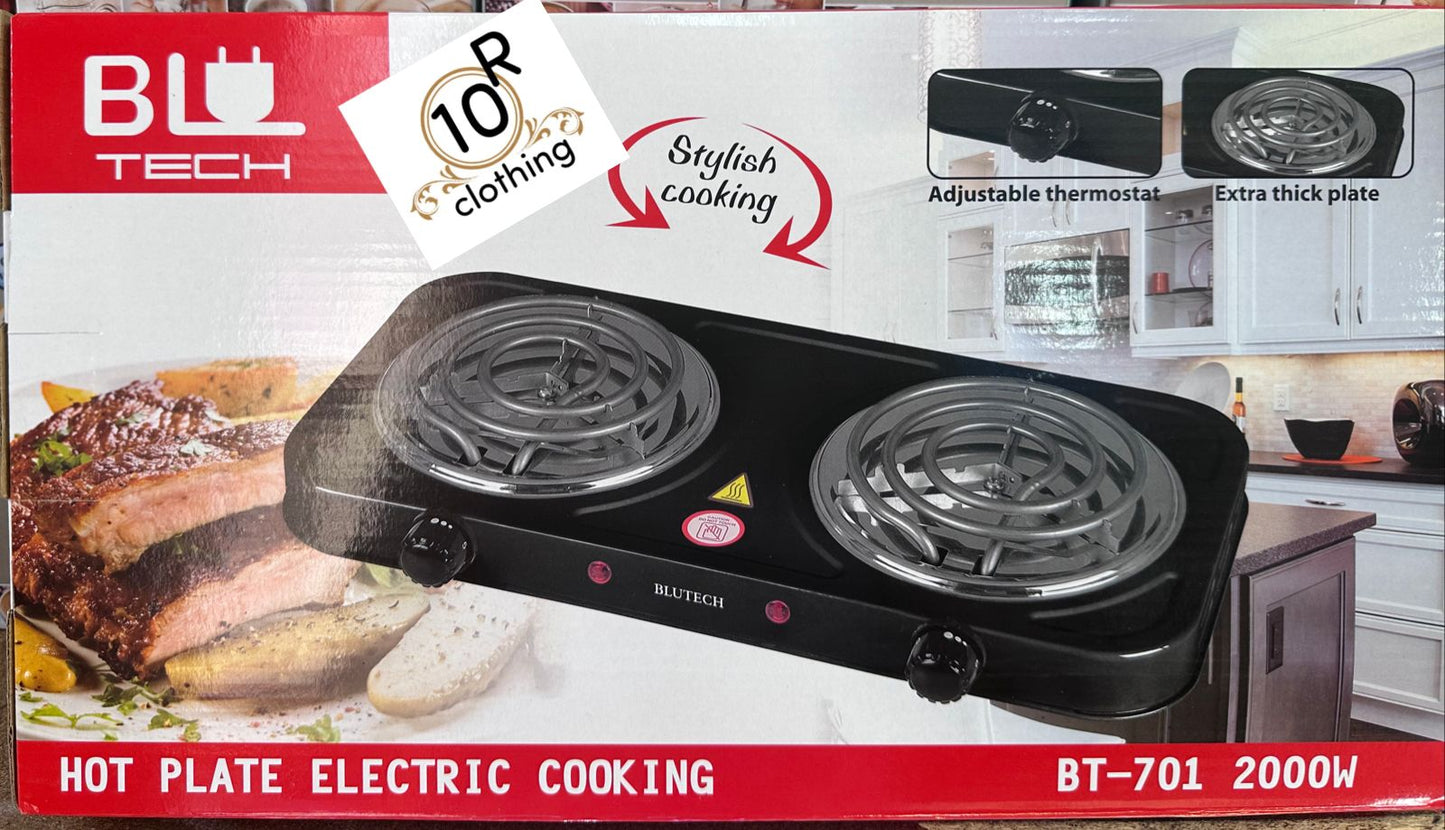 Bluetech Two Plate Stove Black Portable Kitchen Cooktop