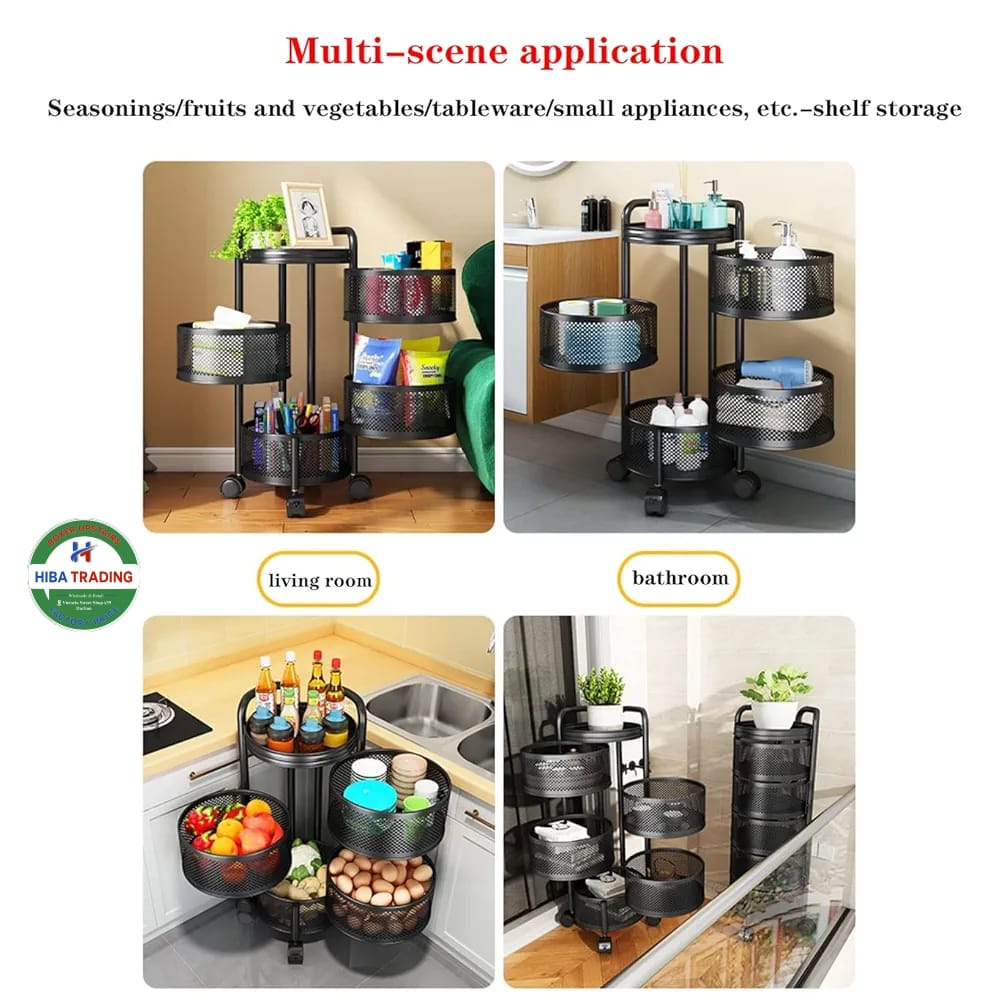 Rotating Kitchen Storage Cart 4 Layer Trolley Organizer