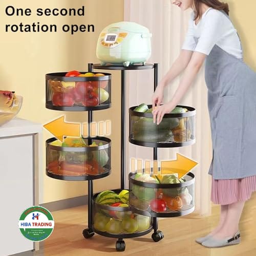 Rotating Kitchen Storage Cart 4 Layer Trolley Organizer