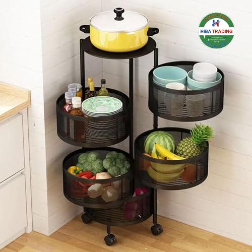 Rotating Kitchen Storage Cart 4 Layer Trolley Organizer