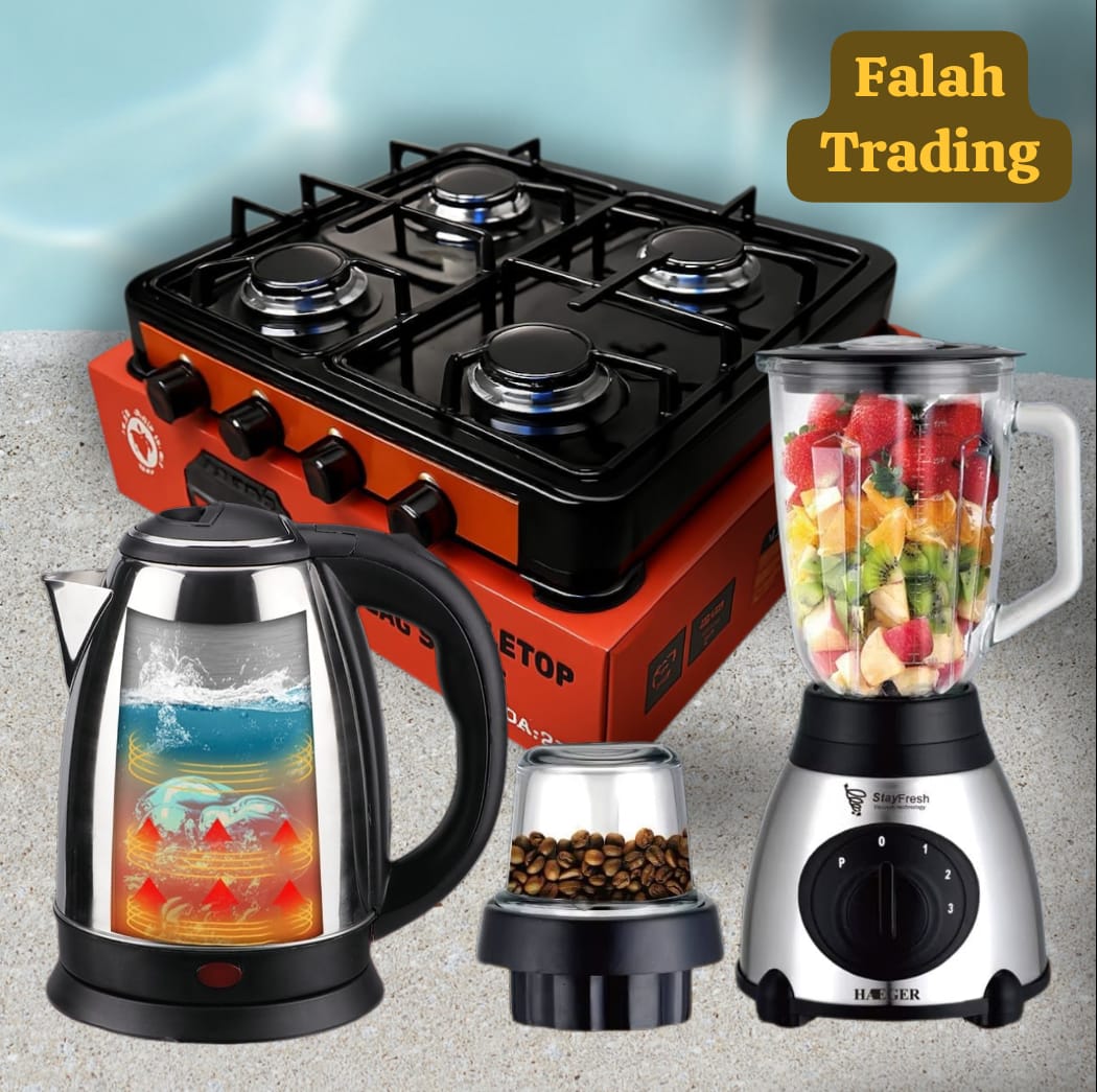 Kitchen Combo 4 Gas Stove Electric Kettle Juice Grinder