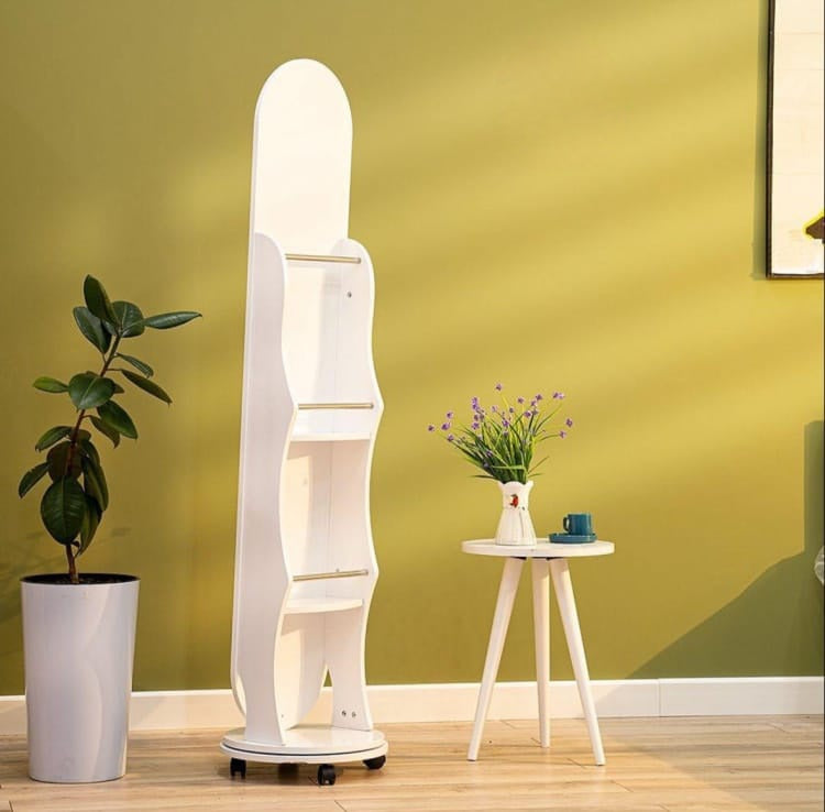 Rotating Mirror With Shelves And Adjustable Storage