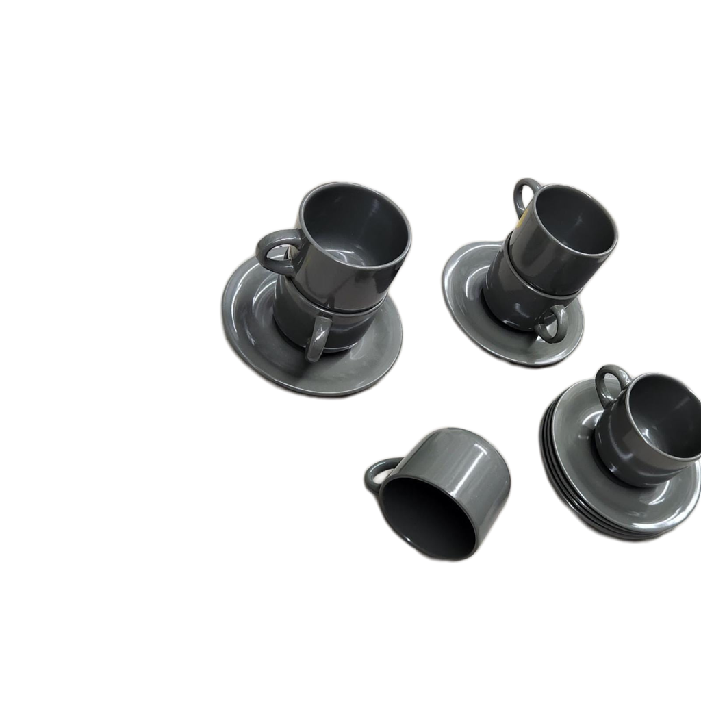 Grey Ceramic Cup And Saucers Set 12 Piece Dinnerware