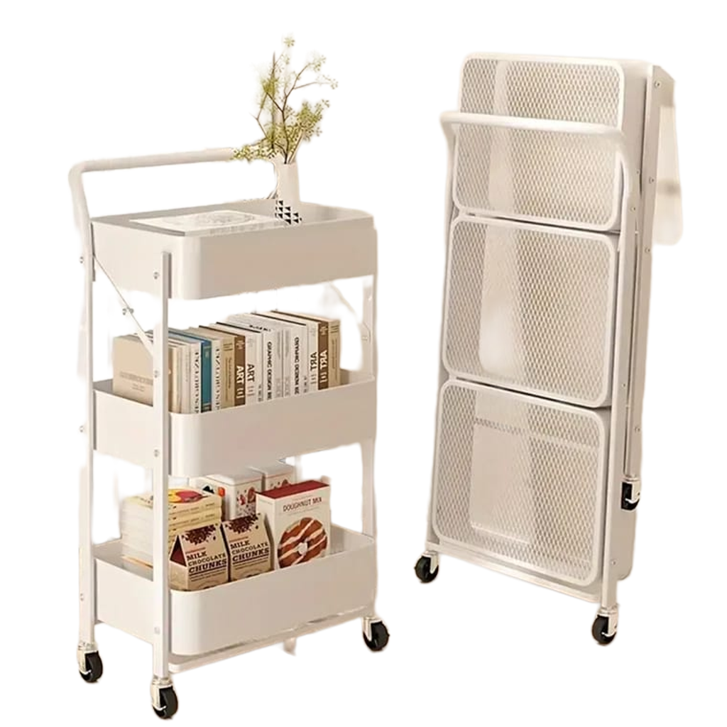 Stainless Steel Storage Rack 3 Tiers Folding Trolley
