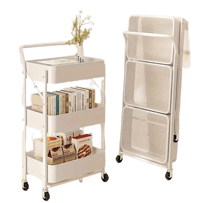 Stainless Steel Storage Rack 3 Tiers Folding Trolley