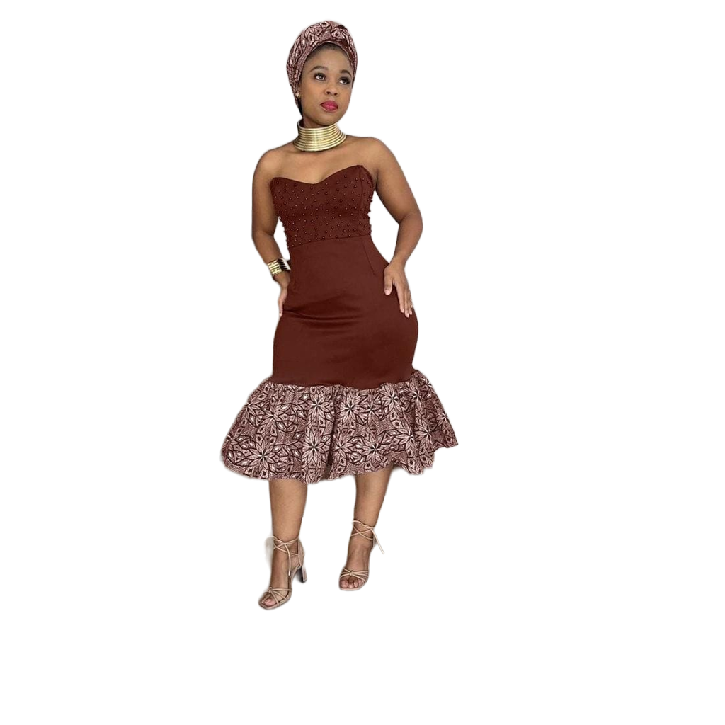 Elegant South African Traditional Brown Dress For Formal Events