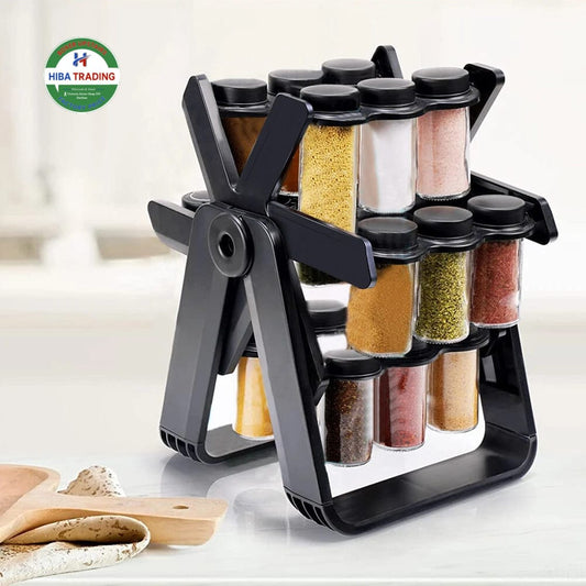 Rotating Spice Rack With 18 Jars Space Saving Organizer