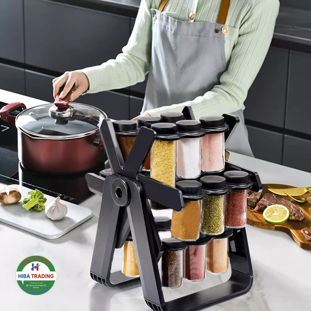 Rotating Spice Rack With 18 Jars Space Saving Organizer