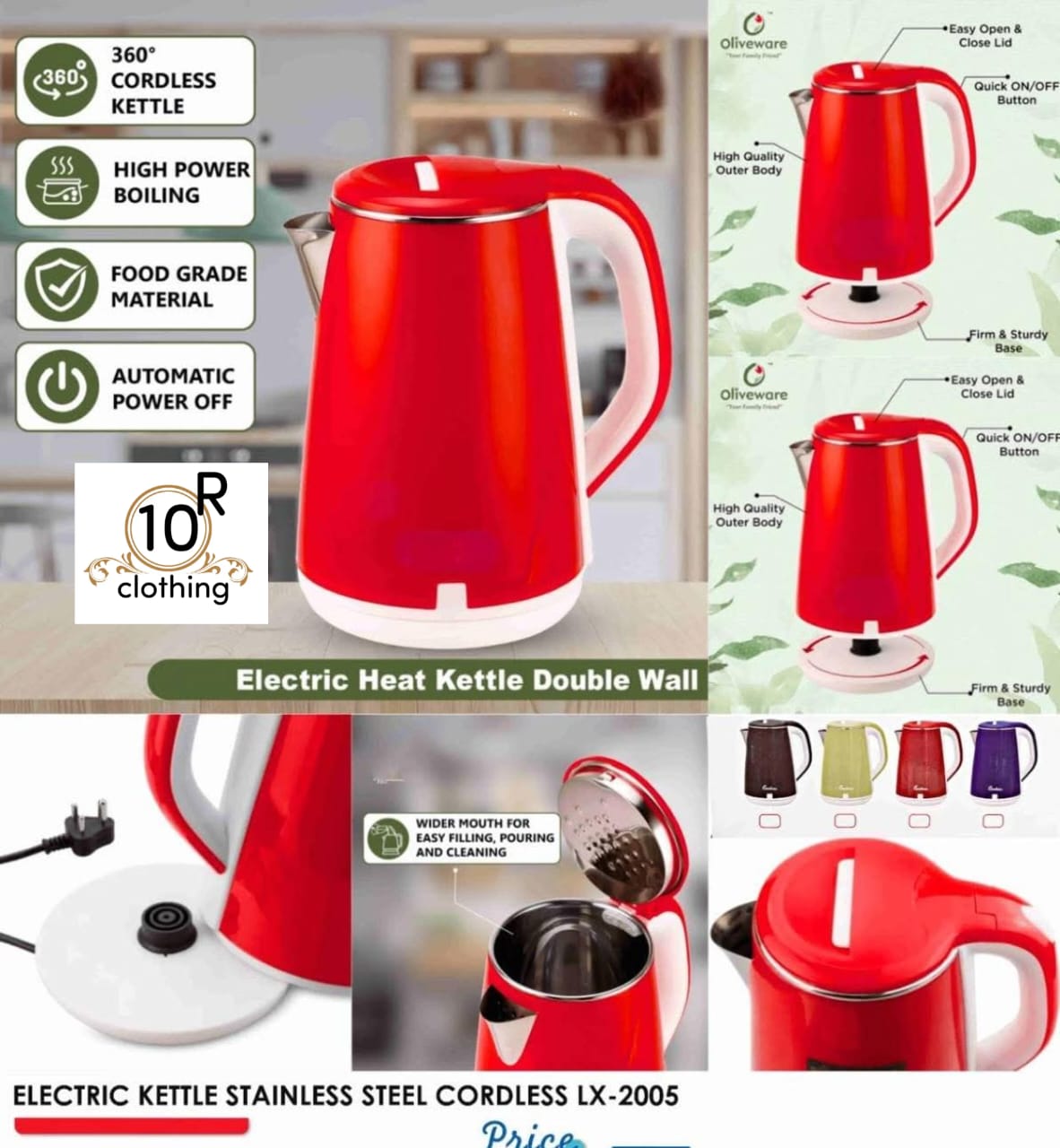2.3 Litre Electric Kettle Double Wall Red For Home Office