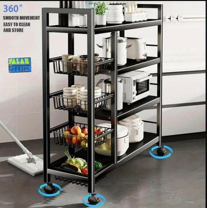 Mobile Wall Unit with Storage Shelves and Console Stand