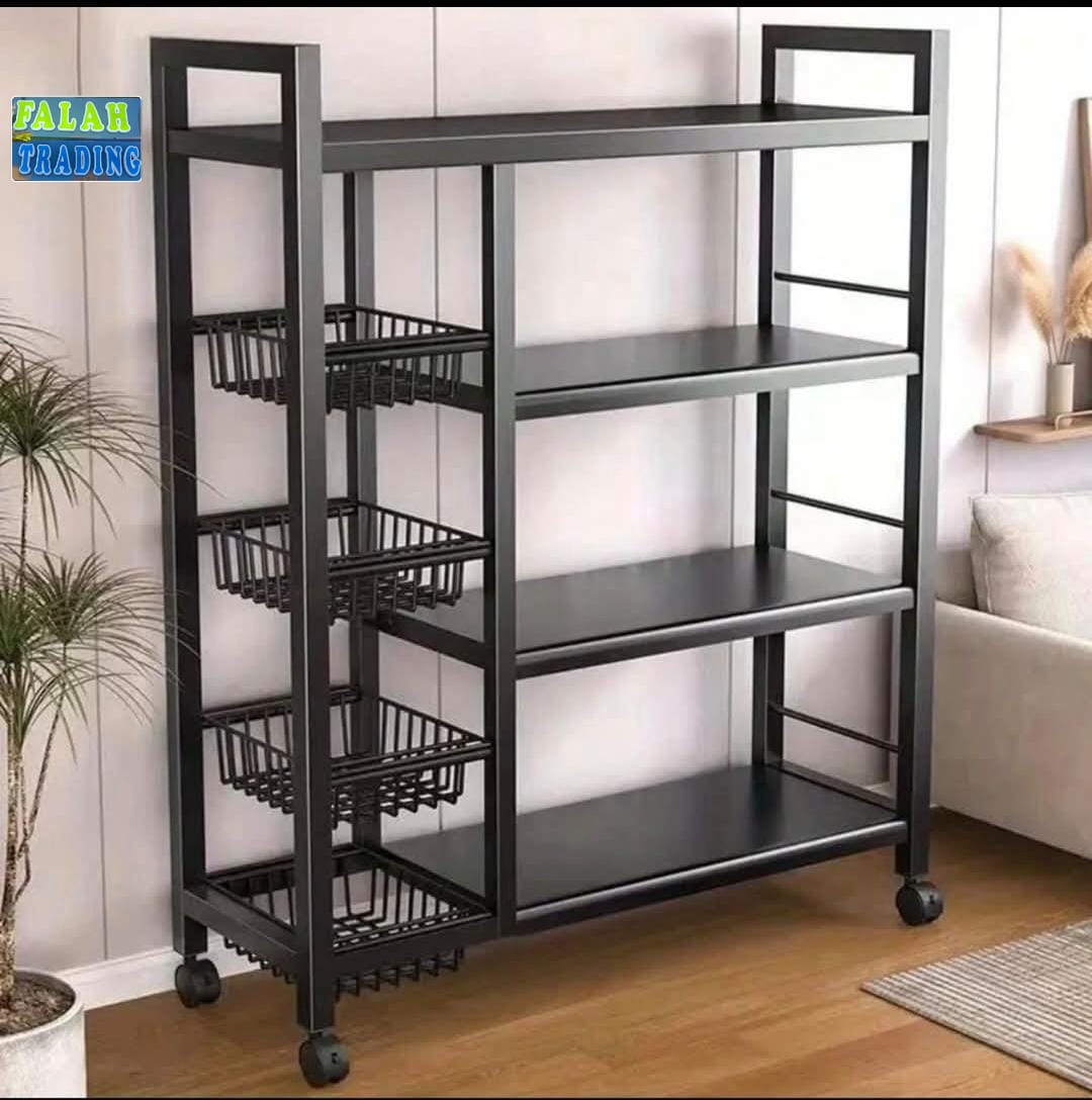 Mobile Wall Unit with Storage Shelves and Console Stand