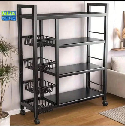 Mobile Wall Unit with Storage Shelves and Console Stand