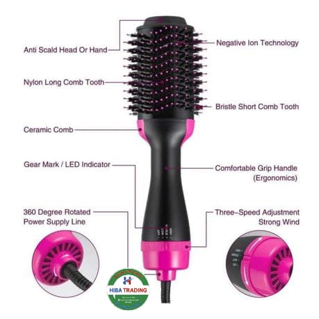 Pink Hairstyler Hair Dryer Styler Lightweight Portable