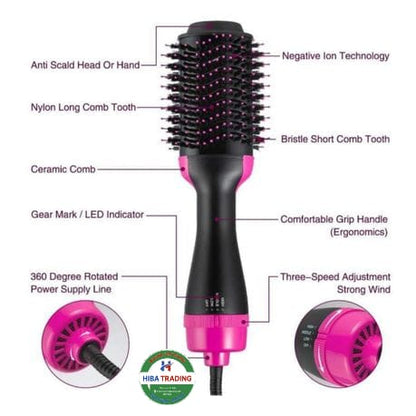 Pink Hairstyler Hair Dryer Styler Lightweight Portable