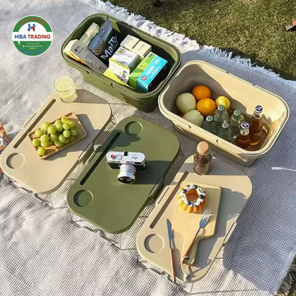 Foldable Picnic Basket Insulated Liner And Carrying Handle