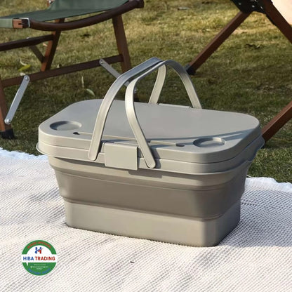 Foldable Picnic Basket Insulated Liner And Carrying Handle