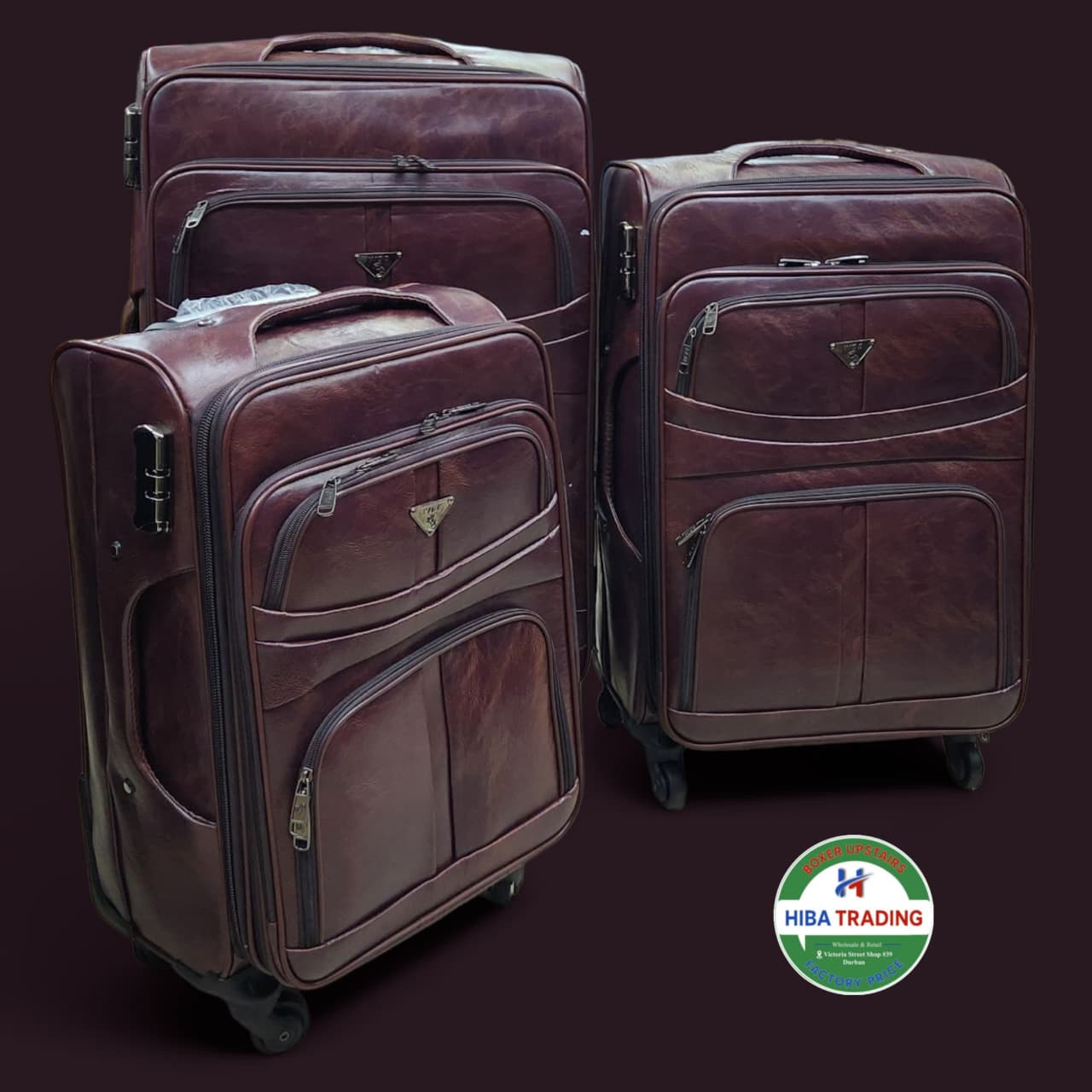 Three Piece Leather Luggage Set With Protective Shell