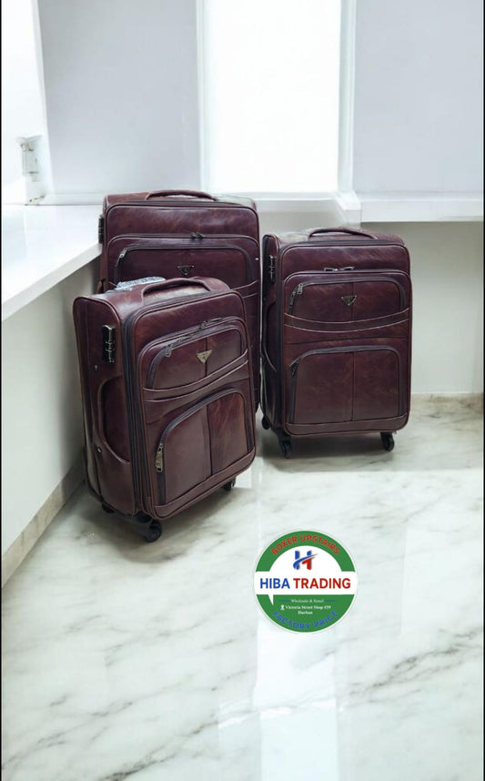 Three Piece Leather Luggage Set With Protective Shell