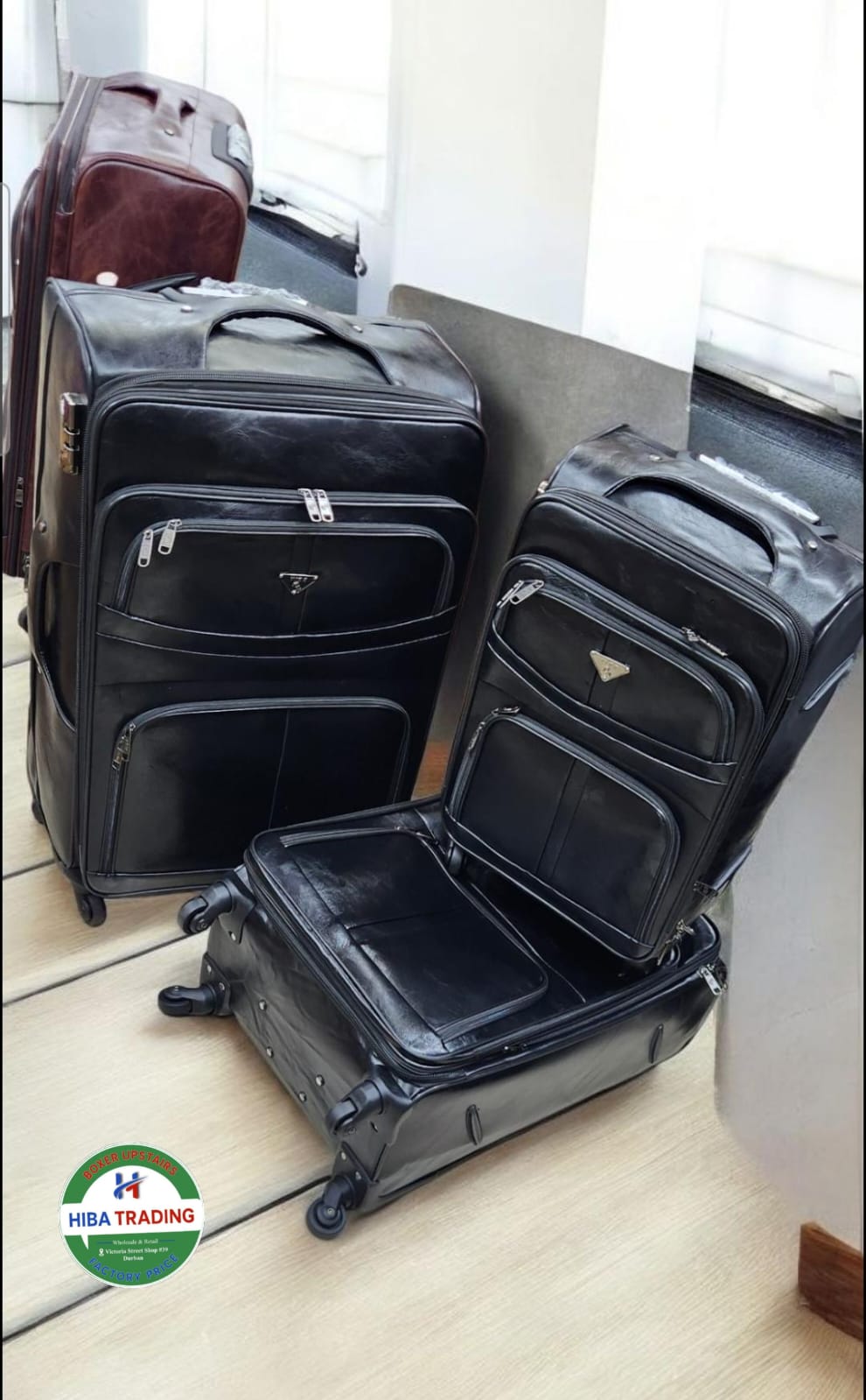 Three Piece Leather Luggage Set With Protective Shell