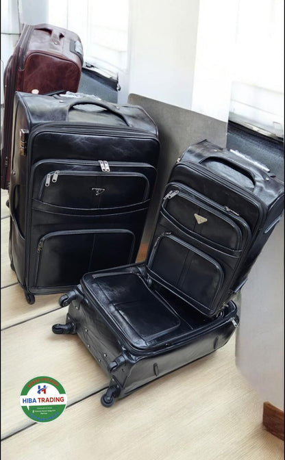 Three Piece Leather Luggage Set With Protective Shell