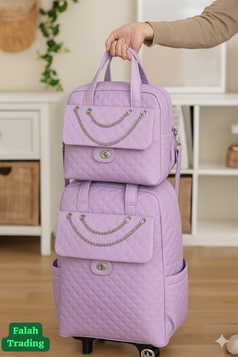 2 Piece Quilted Luggage Set Lightweight Durable Travel