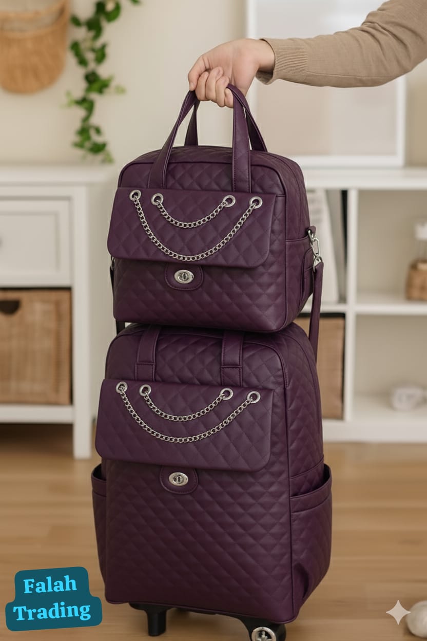 2 Piece Quilted Luggage Set Lightweight Durable Travel