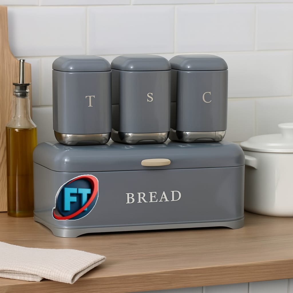 Bread Bin With Matching Canisters Kitchen Storage Set