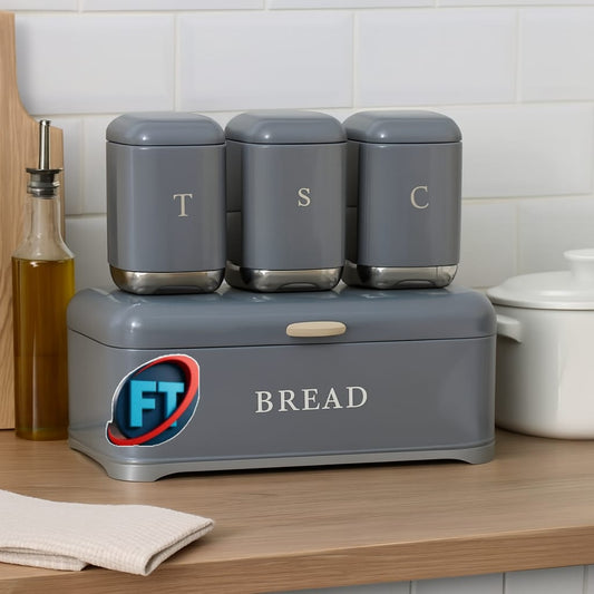Bread Bin With Matching Canisters Kitchen Storage Set