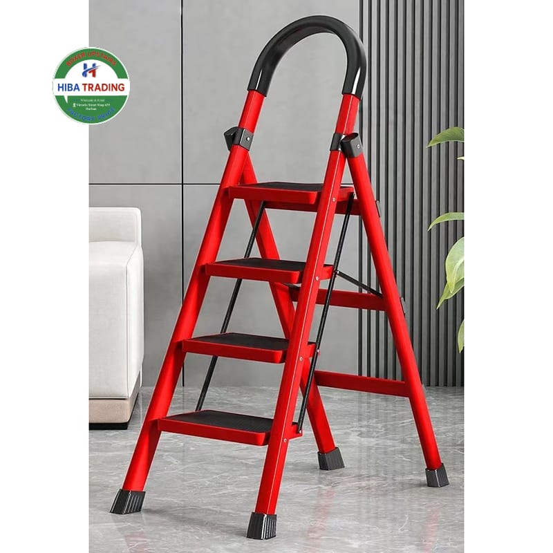 3 Step Foldable Ladder Red for Home Maintenance and Reach