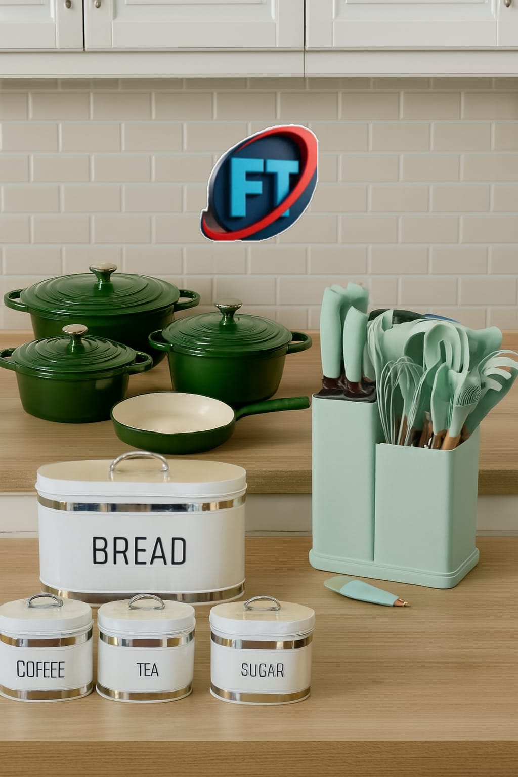 30 Piece Kitchen Combo Set Bread Bin Utensils Cast Iron
