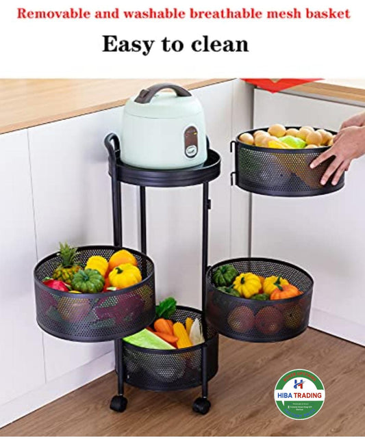 Rotating Kitchen Storage Cart 4 Layer Trolley Organizer
