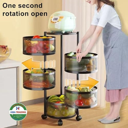 Rotating Kitchen Storage Cart 4 Layer Trolley Organizer