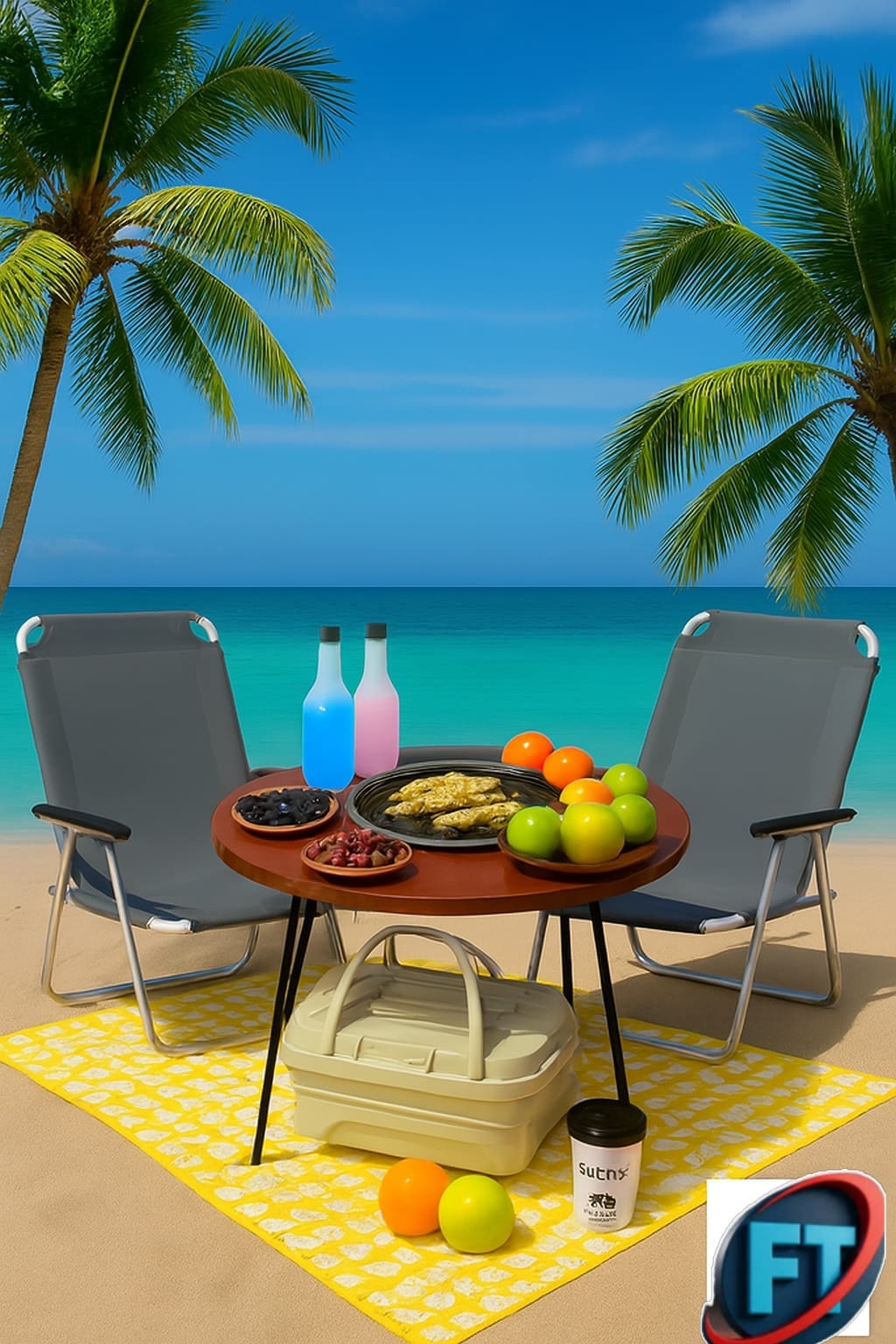 Picnic Beach Combo Grill Round Table And Camp Chairs Basket