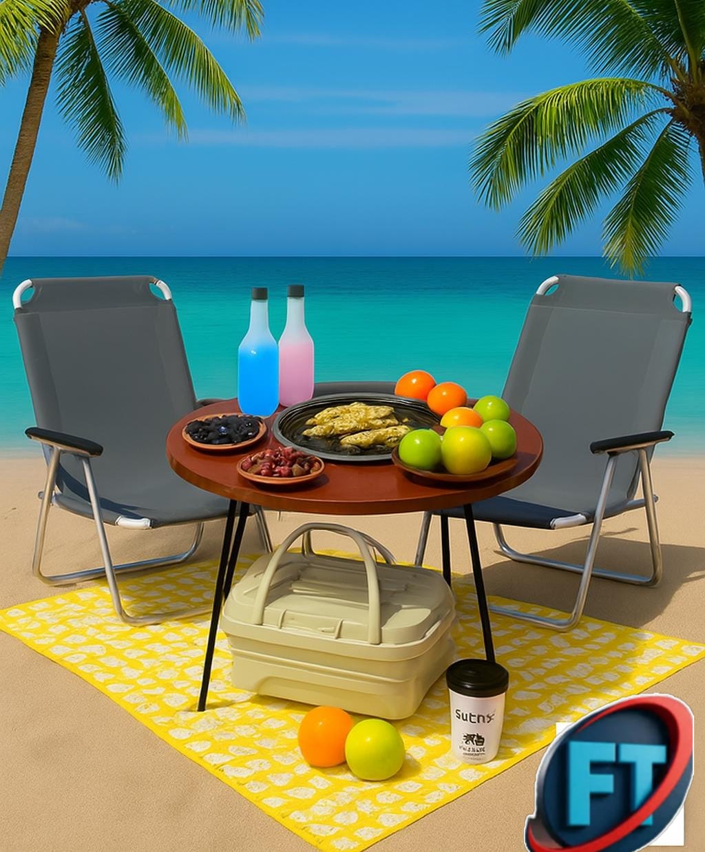 Picnic Beach Combo Grill Round Table And Camp Chairs Basket