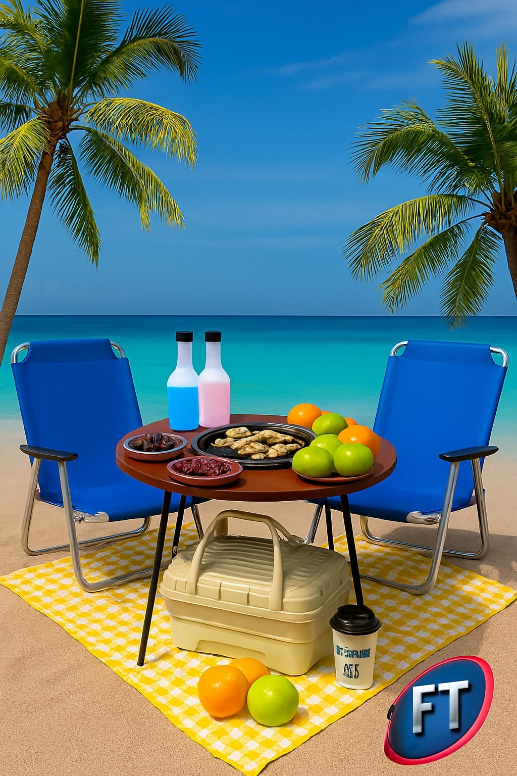Picnic Beach Combo Grill Round Table And Camp Chairs Basket