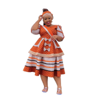 Orange Three Piece Dress And Apron Set For Women Versatile Elegant Outfit Perfect For African Traditional Occasions