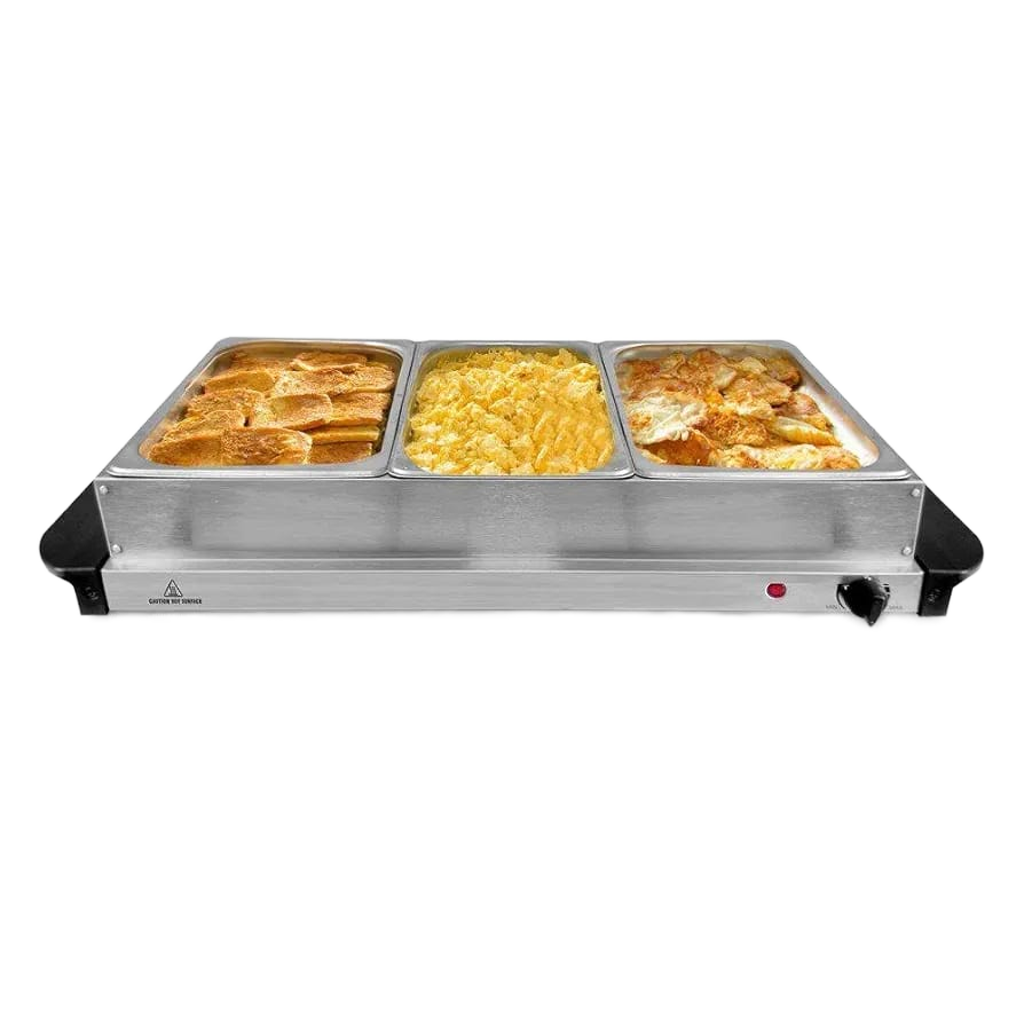2 In 1 Food Warmer And Hot Plate With 3 Section Buffet