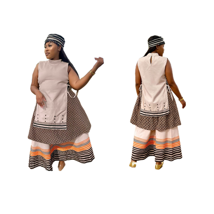 Brown And Beige Two Piece Set In Neutral Palette For Effortless Layering And Traditional Style