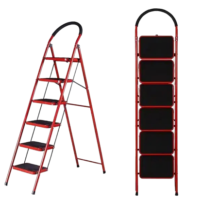 Red 6 Step Foldable Ladder For Home DIY Projects Safe