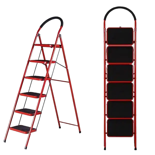 Red 6 Step Foldable Ladder For Home DIY Projects Safe