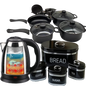 13 Piece Cookware Set 2L Electric Kettle And Bread Bin
