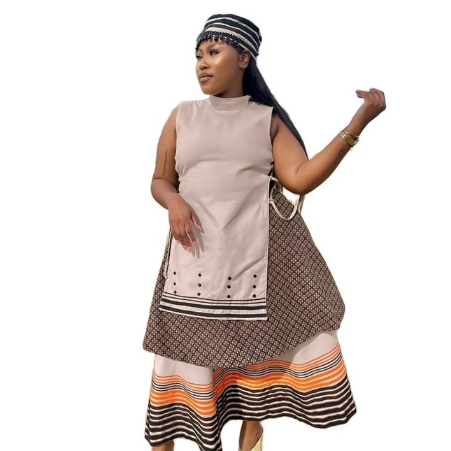 Brown And Beige Two Piece Set In Neutral Palette For Effortless Layering And Traditional Style