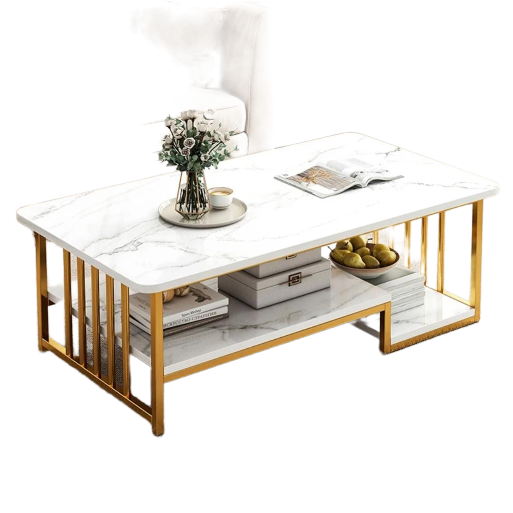 Rectangular Marble Top Coffee Table Modern Living Room