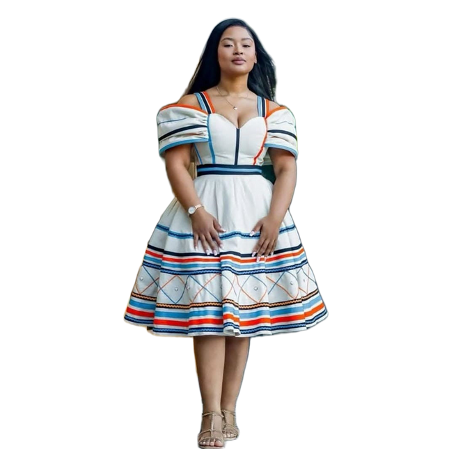 Elegant Striped Event Dress With Vertical Stripes For Traditional And Formal Occasions