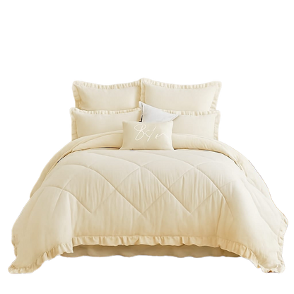 King Size 5 Piece Bedding Set Frilled Comforter Pillowcases