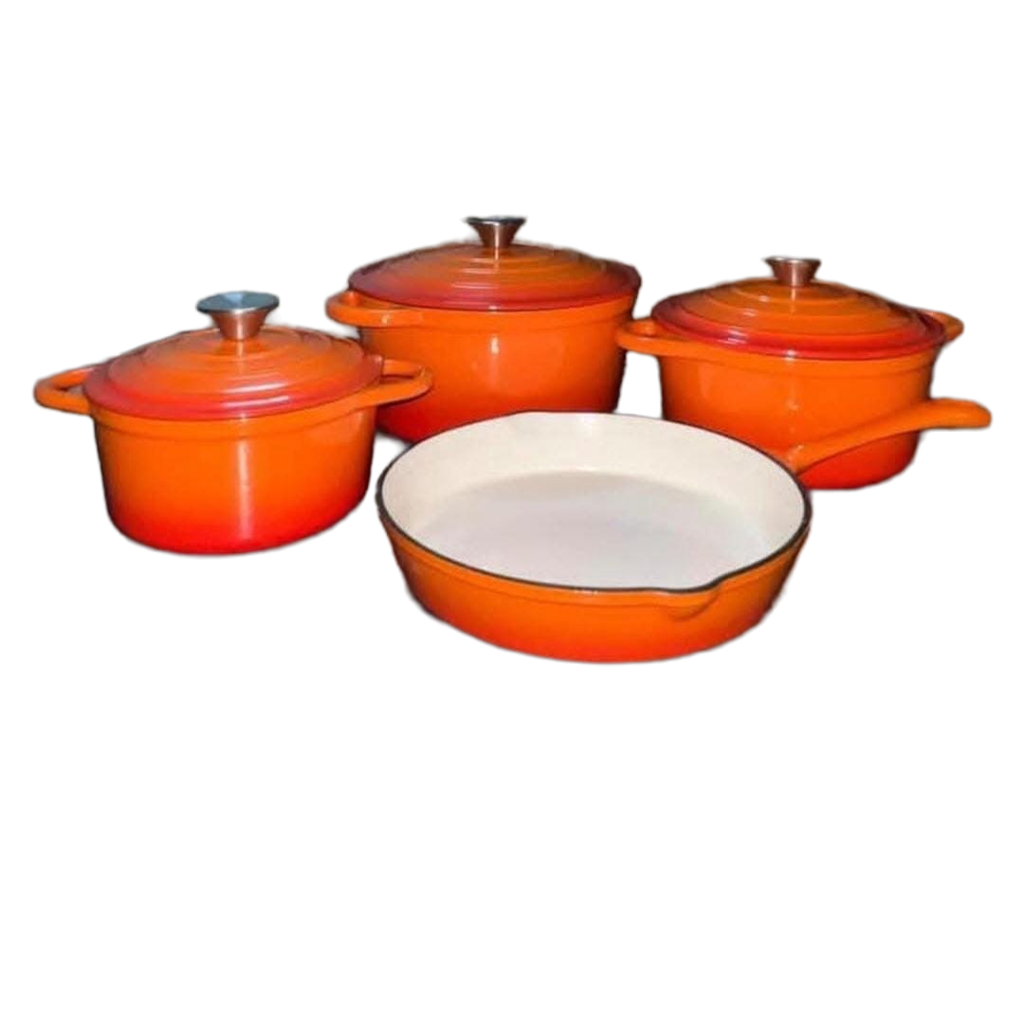 7 Piece Cast Iron Pots Set With Lids And Frying Pan
