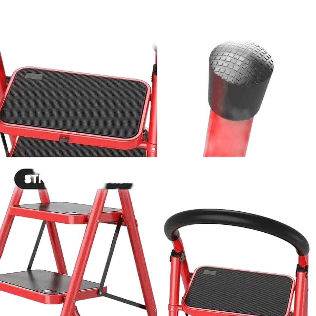 Red 6 Step Foldable Ladder For Home DIY Projects Safe